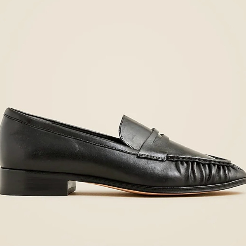 NIB JCrew Maison Ruched Leather Loafers Black Size 8 New in Box